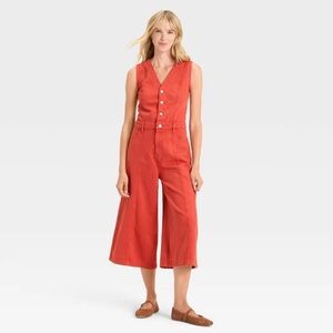Women's Cropped Sleeveless Denim Jumpsuit - Universal Thread Red 8